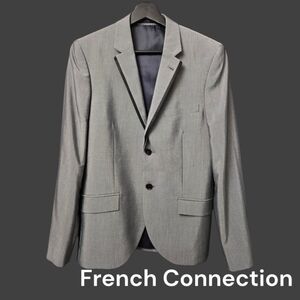 French Connection Men's Suit Jacket GUC Size 36R Grey With Black Bordered Lapels